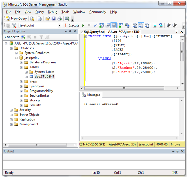 SQL服务器插入数据2