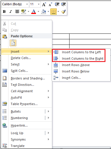 如何在Microsoft Word文档的表中添加行和列的方法