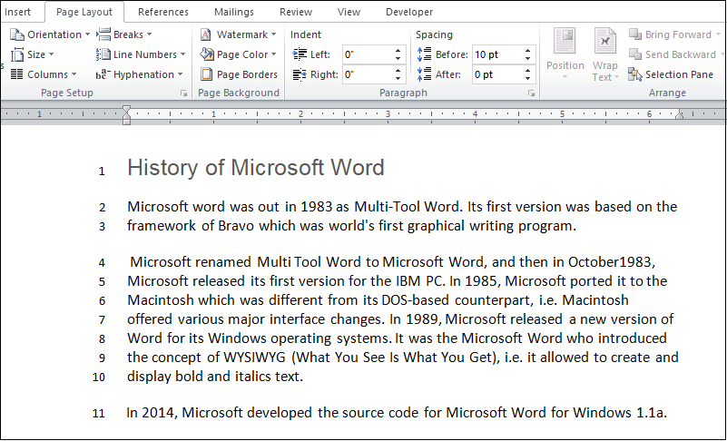 如何在Microsoft Word文档中添加或删除行号