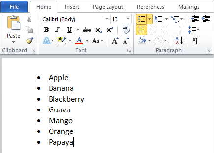 如何在Microsoft Word中按字母顺序排列数据