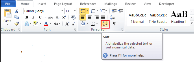 如何在Microsoft Word中按字母顺序排列数据