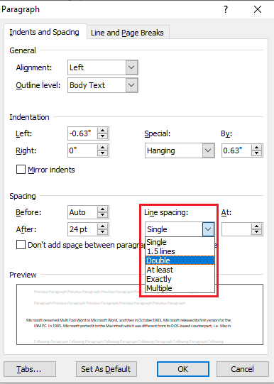 如何在Microsoft Word中加倍空间